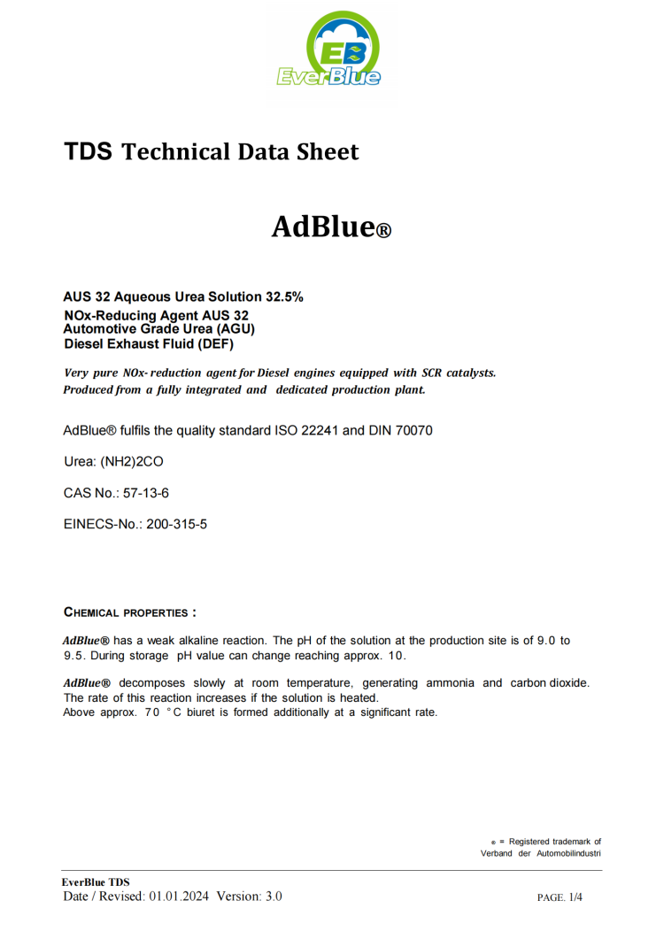 Fiche technique de l'AdBlue en anglais